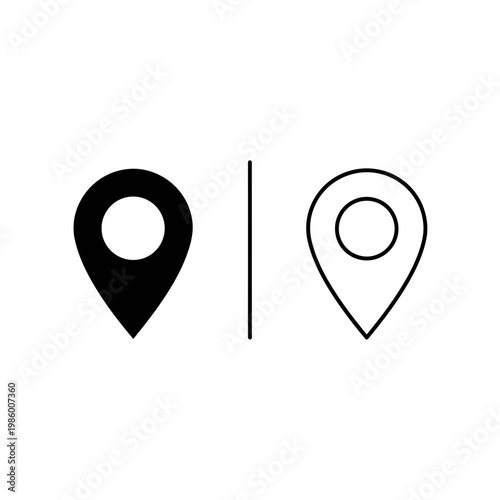 Map pin icons and location marker symbols in solid and outline style for navigation design with location navigation destination direction internet