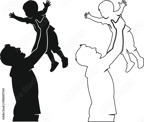 Happy Child Being Lifted Up By Adult Silhouette Illustration