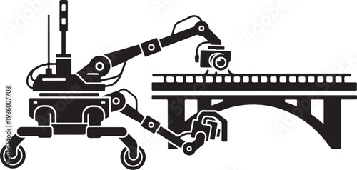 Industrial robotic arm, mechanical assembly line, factory automation, robotics vector