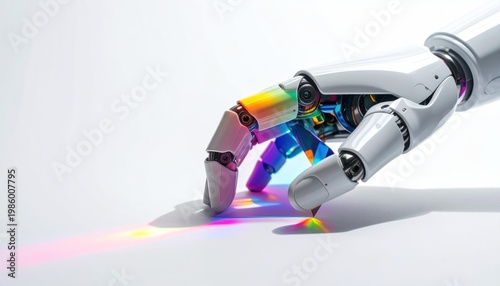 Robot Hand Holding Holographic Object Closeup.