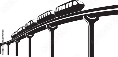 Monorail, train, transportation, vector, black, illustration, modern, futuristic, rail, track