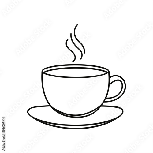 A steaming cup of coffee on a saucer, served hot in a cozy setting indoors with steam rising.