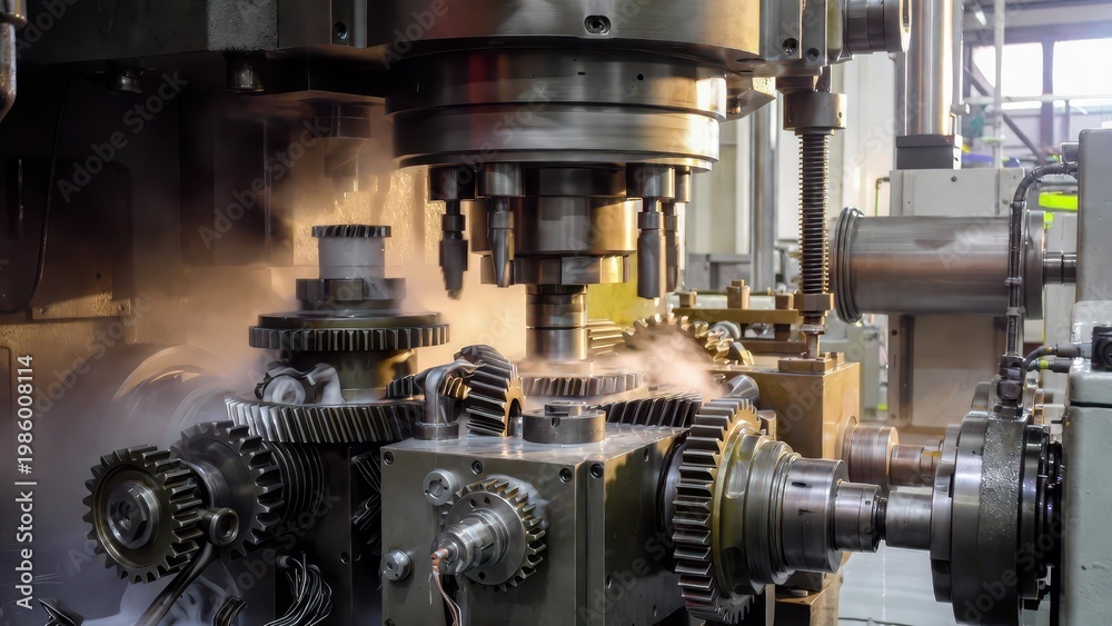 Obraz premium Precision Machining Process in a High-Tech Manufacturing Facility