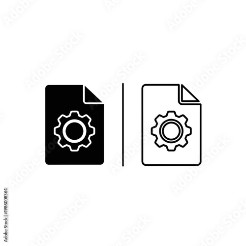 Settings file icon set: solid and outline versions with gear icon preference icon setup icon configuration icon management icon system icon