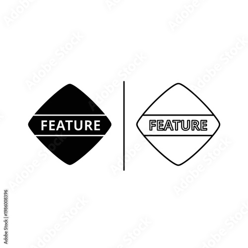 Feature label icon filled and outline text 'feature' with highlight important characteristic attribute minimalist promotion marketing interface