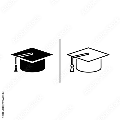 Graduation cap icon in solid and outline style with graduation mortarboard academic education learning illustration university knowledge