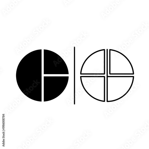 Pie chart icon in solid black and outline style with pie graph data analysis statistical chart finance graph business analytics circle chart