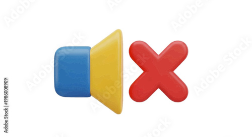 Vector illustration of 3d rendered mute speaker icon with red x on a transparent background