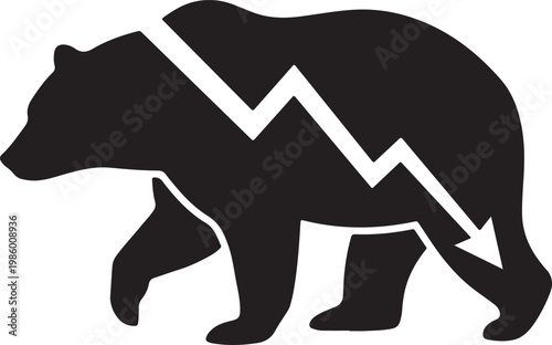 Bear silhouette with a falling graph symbolizing market downturn recession silhouette business investment financial negative economic illustration
