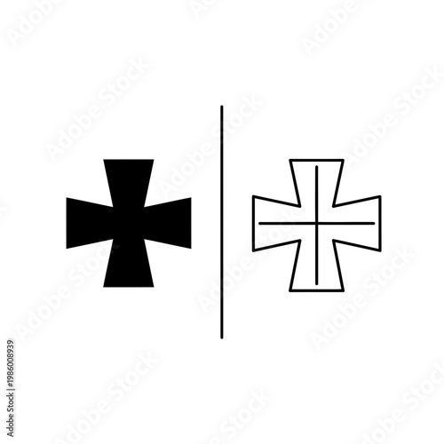 Iron cross symbol also known as the balkenkreuz used historically on german military vehicles and aircraft presented in solid and outline styles