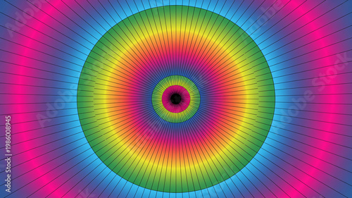 A vibrant and colorful abstract design featuring concentric circles with a mesmerizing pattern