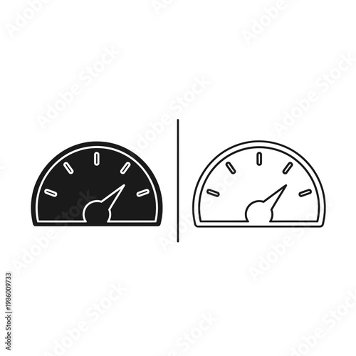 Speedometer gauge icon set with solid and outline styles for performance measurement and progress indication speedometer dashboard performance