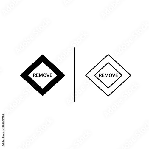 Remove button icon in diamond shape with solid and outline versions for user interface application software eliminate attention