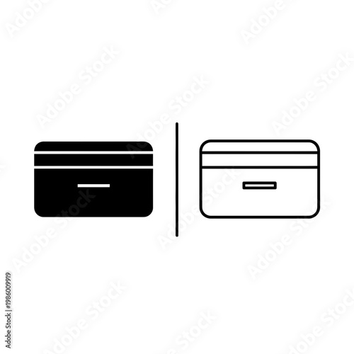 Credit card input field vector icon set with chip or security strip in glyph and outline styles e commerce point of sale black and white business
