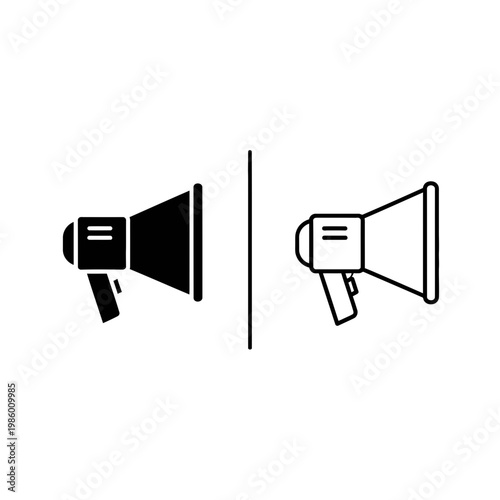 Megaphone loudspeaker icon solid and outline vector illustration announcement communication symbol with white background megaphone loudspeaker
