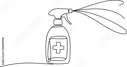 Continuous Line Drawing of Spray Bottle Dispensing Liquid 