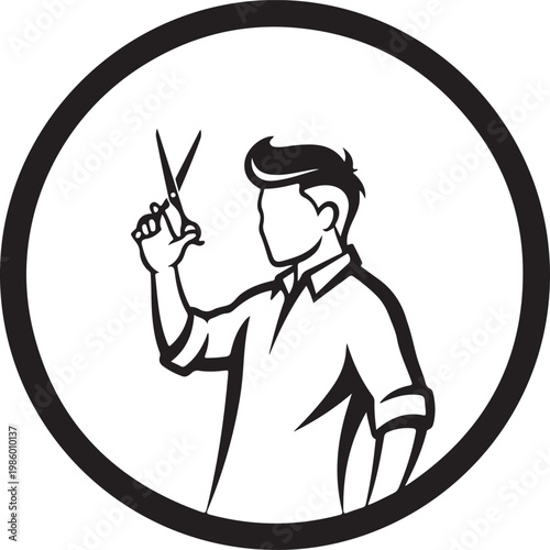 Barber holding scissors ready to give a haircut - stock vector.