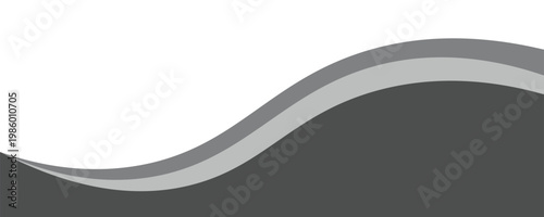Minimalist black and gray wave vector design with smooth flowing curves at the bottom, transitioning into a clean white background. Ideal for banners, footers, or modern layouts.