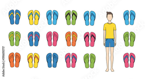 Colorful flip flops collection with character summer theme