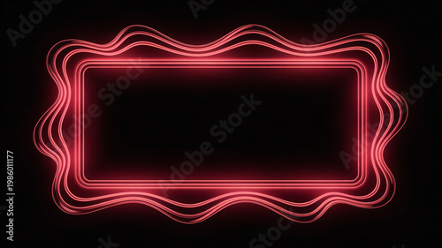 A vibrant red neon sign on a black background with a wavy rectangular frame
