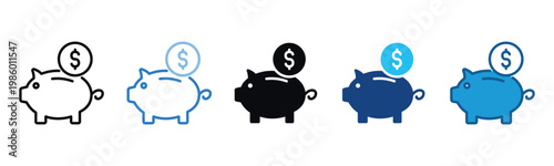 Piggy Bank Icon Set Multiple Style Of