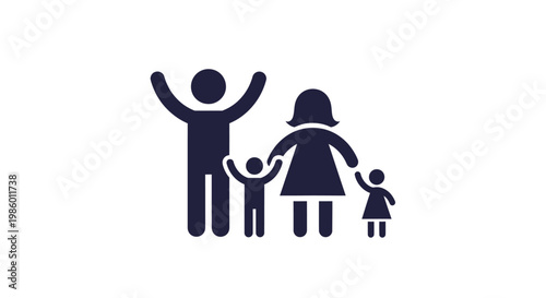 Loving Family Silhouette Icon with Father, Mother, Son, and Daughter on Isolated White Background