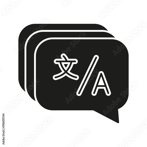 Language Translation Speech Bubble Solid Icon. Multilingual Communication And Translation Services Silhouette Symbol. Global Language Exchange And Interpretation. Isolated Vector Illustration