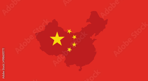 Political Map of China with National Flag Details on Red Background