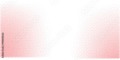 Red color halftone gradient texture. Vanishing cartoon polka dot background. Repeating dotted gradation pattern. Fading comic pop art overlay backdrop. Raster halftone effect wallpaper. Vector