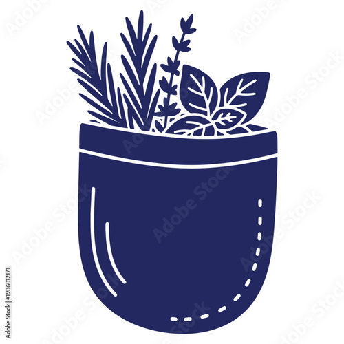 Fresh Herbs in a Pot Simple Vector Illustration Rosemary Lavender and Basil Growing Together in a Container