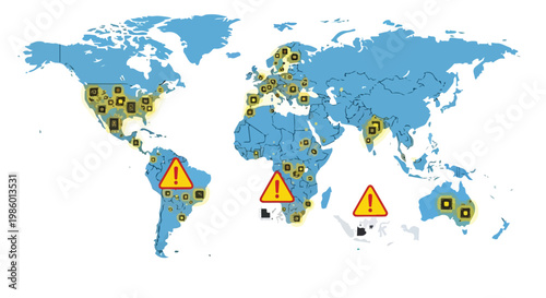 World Map Illustrating Global Semiconductor Shortage and Supply Chain Crisis