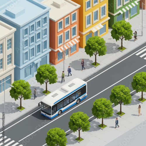 Modern City Bus Driving on a Busy Street.