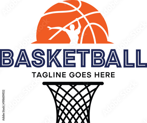 Basketball player logo sport ball hoop net team game tournament design Vector Illustration