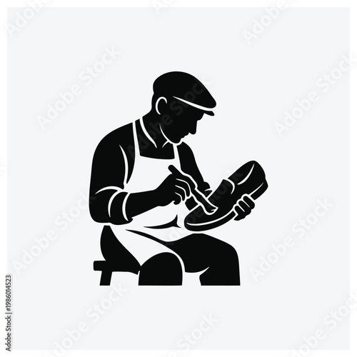 Cobbler repairing a shoe silhouette icon