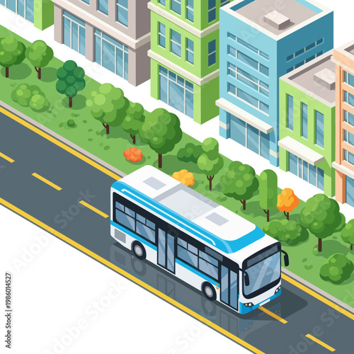 Modern Electric Bus Driving on City Street.