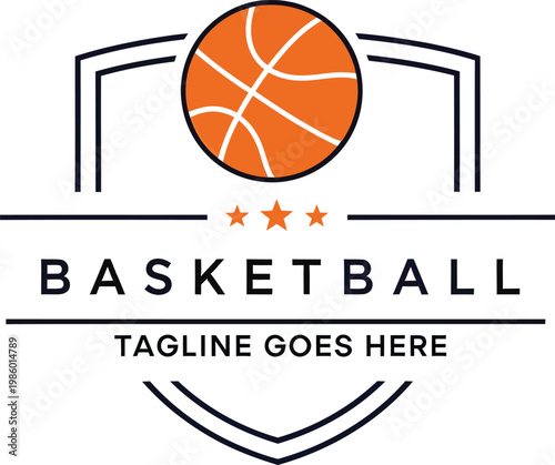 Basketball logo badge sport ball emblem team game tournament design Vector Illustration