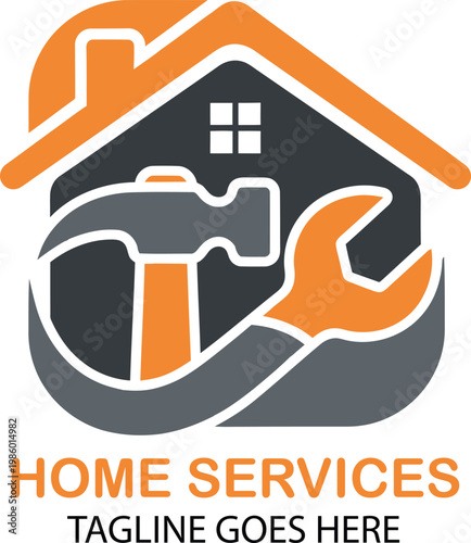 Home services logo hammer wrench house repair maintenance construction design Vector Illustration