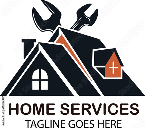 Home services logo tools house repair maintenance construction service design Vector Illustration