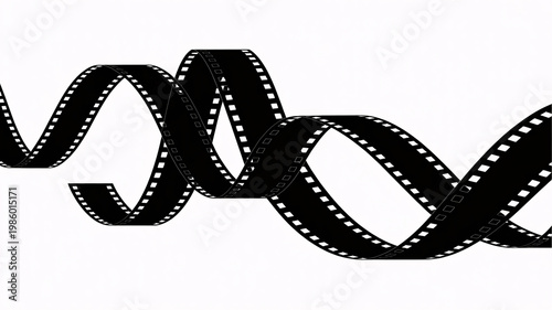 A black film reel strip isolated on a white background for cinematic or photography concepts