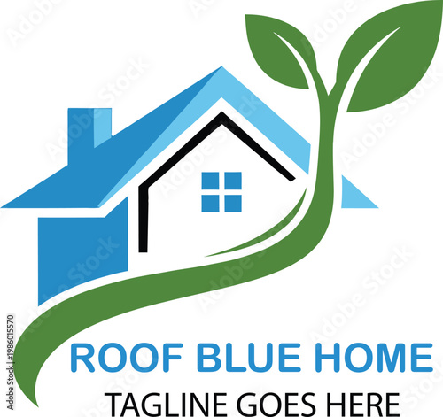Green eco house roof logo leaf home real estate nature symbol design Vector Illustration