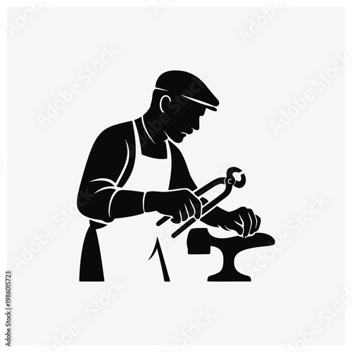Silhouette of a mechanic using tools to repair an engine or machinery.