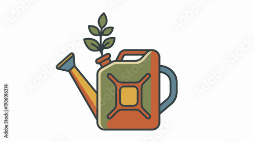 Sustainable agriculture concept with watering can and growing plant