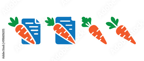 Carrots and Document Icons on White, Representing Content, Incentives, or Healthy Information.