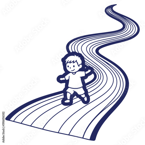 Illustration of a Child Walking on a Striped Path toward the Future with Hope and Optimism
