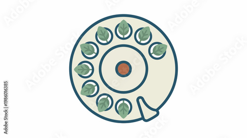 Circular Arrangement of Green Leaves Around a Central Circle