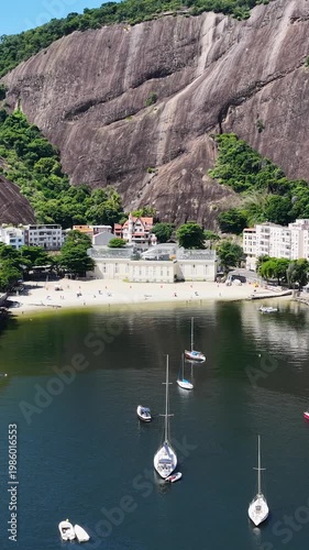 Rio De Janeiro Skyline In Rio De Janeiro In Brazil. Sugarloaf Mountain Landscape. Downtown City. Guanabara Bay Skyline. Rio De Janeiro Skyline In Rio De Janeiro In Brazil. Tourism Landmark. 