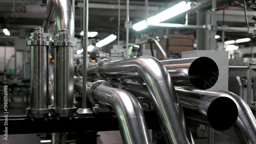 Industrial Pipelines in Modern Factory Setting with Metal Structures