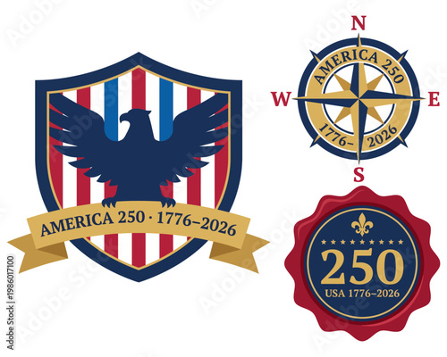 USA 250th Anniversary Logos America 1776-2026 Patriotic Symbols