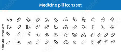 Medicine pill and capsule icons set. for healthcare, pharmacy, and medical design projects.