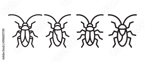 Cockroach insect icons set. in a row on a white background, representing pests or entomology.